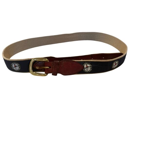 Vintage HTF US OPEN 2002 BETHPAGE BLACK BELT/Golfer Tiger Woods Won Blue/Tan med